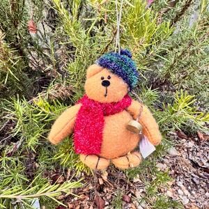 Ornament Bear‎ Plush Red Scarf Christmas Holiday Decor Figurine